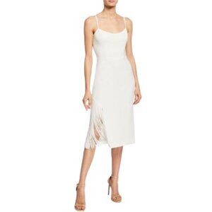 NWT Dress the Population Rory Midi Dress Womens Small White Sleeveless Fringe